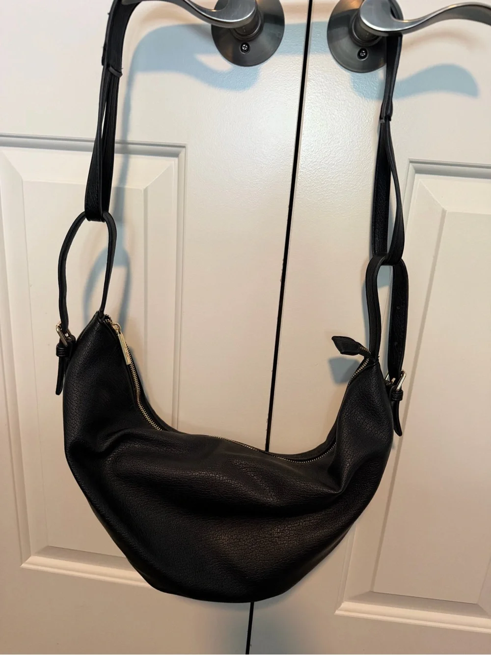 Women's Black Pebbled Leather Hobo Shoulder Bag